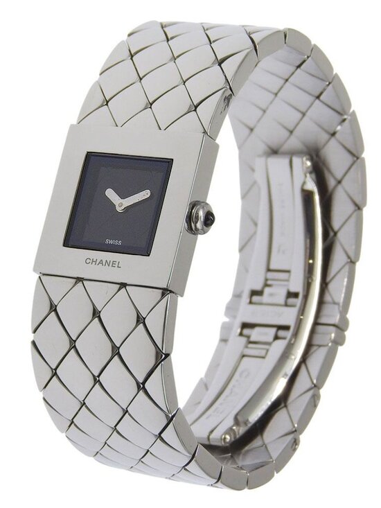 Chanel Quilted Stainless Steel Kuo Analog Display Black Dial Watch main image 4